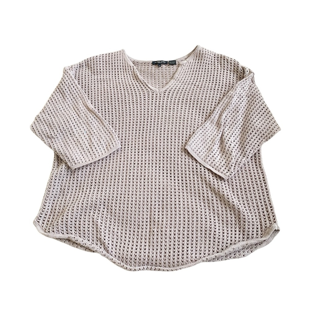 JEANNE PIERRE | Taupe women’s 2X loose knit sweater with keyhole neckline